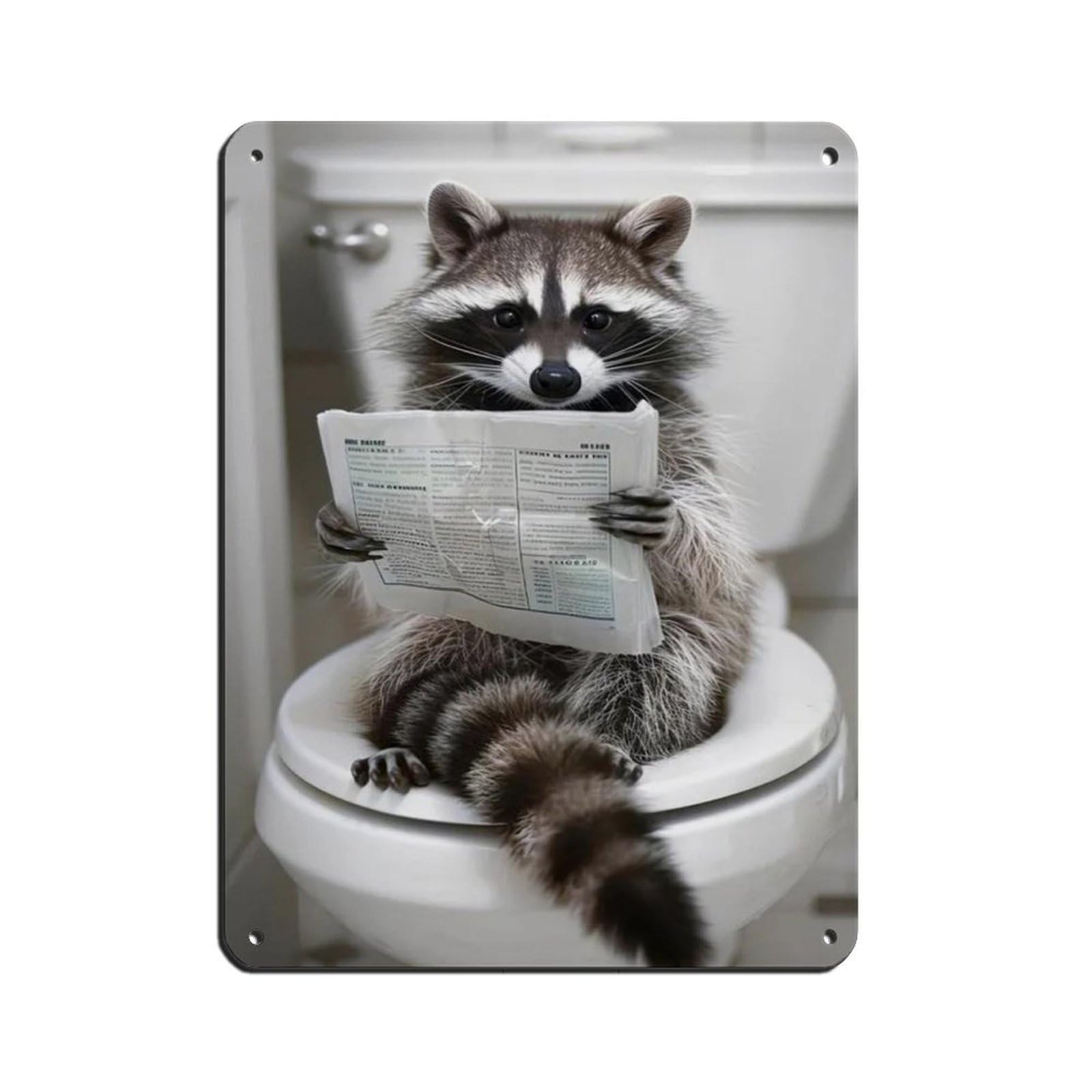 Funny Raccoon Bathroom Art Retro Poster Metal Tin Sign Chic Art Retro Iron Painting Bar People Cave Cafe Family Garage Poster Wall Decoration 12x16inch(30x40cm)