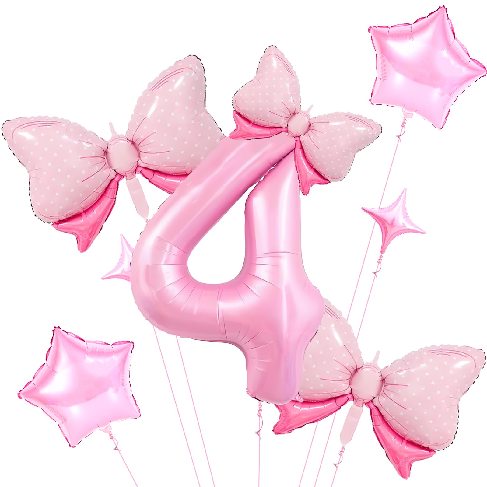 8Pcs Princess Balloons - 40inch Number 4 Balloon - Pink Bow Balloons for Bow Themed Party Decorations - Princess Birthday Decorations
