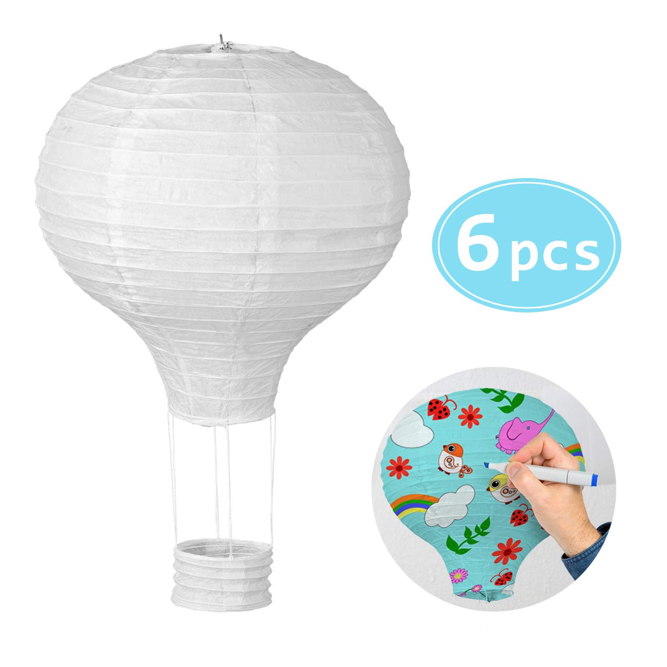 LIHAO 6pz Lanterna di Carta Mongolfiera Bianco, Decorazione per Festa, Party, Casa (30 cm)