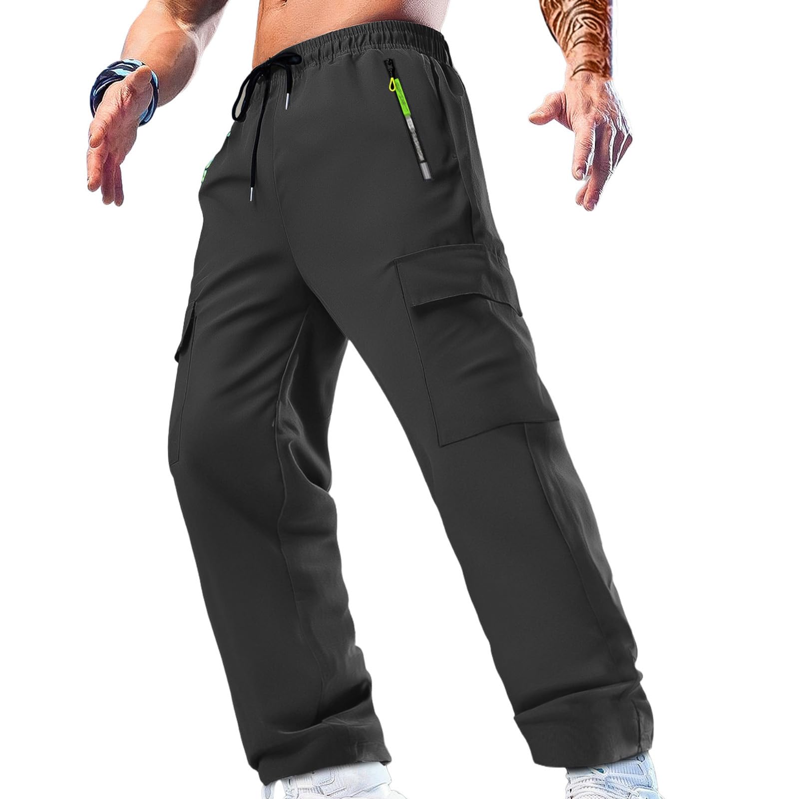 Mens Cargo Sweatpants Lightweight Work Stretch Quick Dry Hiking Pants Straight Leg Elastic Waist Outdoor Pants