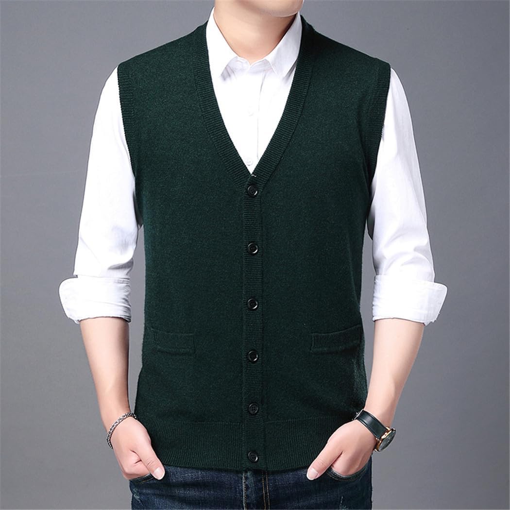 Men's Wool Knit Vest Winter Sleeveless Sweater V-Neck Casual Slim Fit Jumper Knitwear Warm Pullover Cardigan