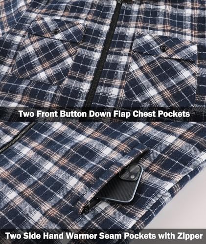 Image of V VALANCH Men's Flannel Shirt Jacket with Hood Fleece Lined Plaid Jacket Zip Up Winter Warm Coat