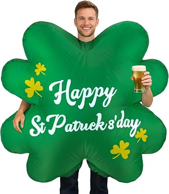 Inflatable St Patricks Day Costume, Shamrock Costume for Adult, Green Blow Up Funny Suit for St Patricks Day Party Halloween