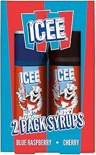 iscream Genuine ICEE Brand Cherry and Blue Raspberry Flavor Syrup Boxed Set for ICEE At Home Slushie Maker