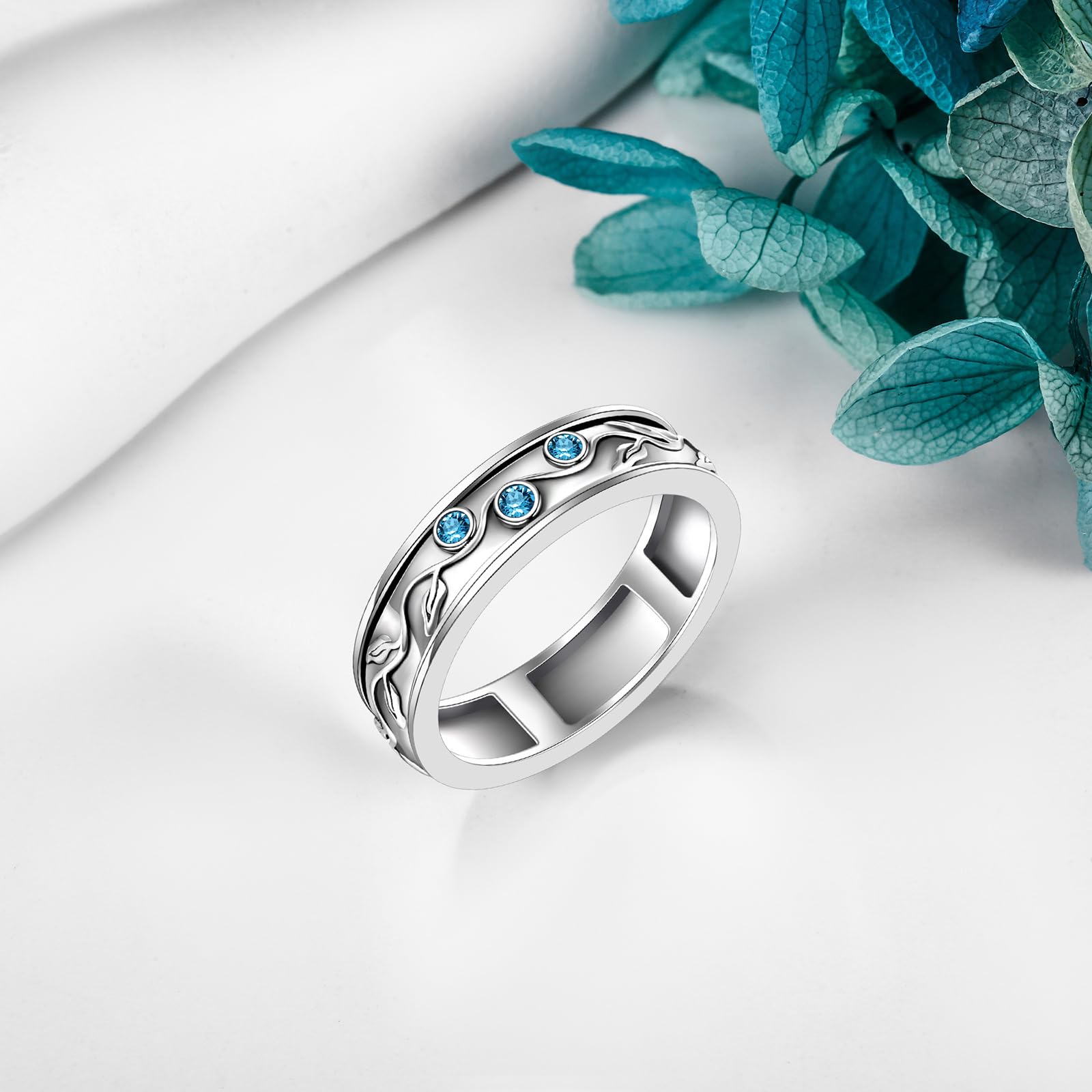 POPLYKE Silber Spinner Ringe 925 Sterling Silber Blatt Spinner Ring Fidget Ring Sterling Silber für Damen