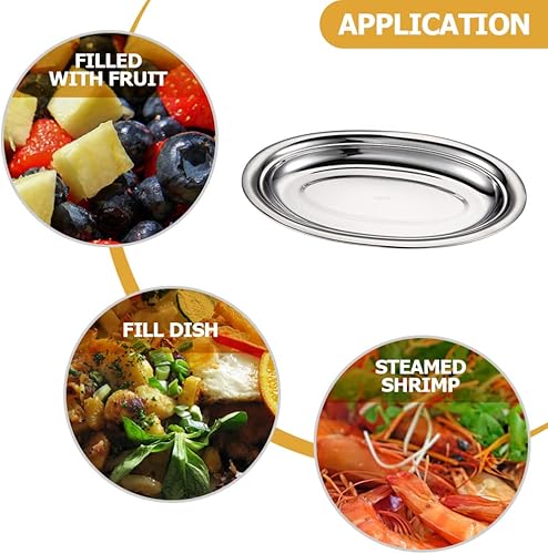 Miniatura 7 de Hemoton Sizzle - Plato ovalado de acero inoxidable, plato de metal para servir alimentos al vapor, postre de carne, plato de sushi, plato, plato,