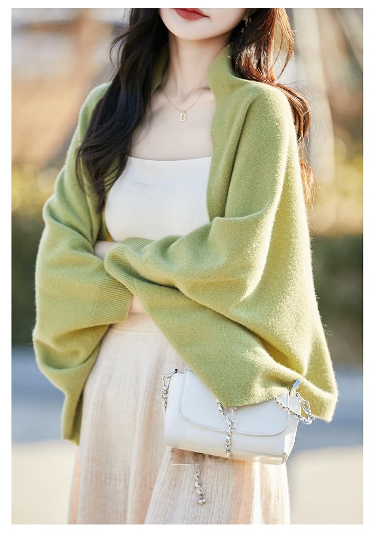 Cárdigan Lana Merino para Mujer con Frente Abierto, Mangas Murciélago, Cuello Alto, Color Liso, Corto, Punto, Chaqueta Punto Suave Y Ligera para Primavera, Verano, Oficina, Uso Diario, I