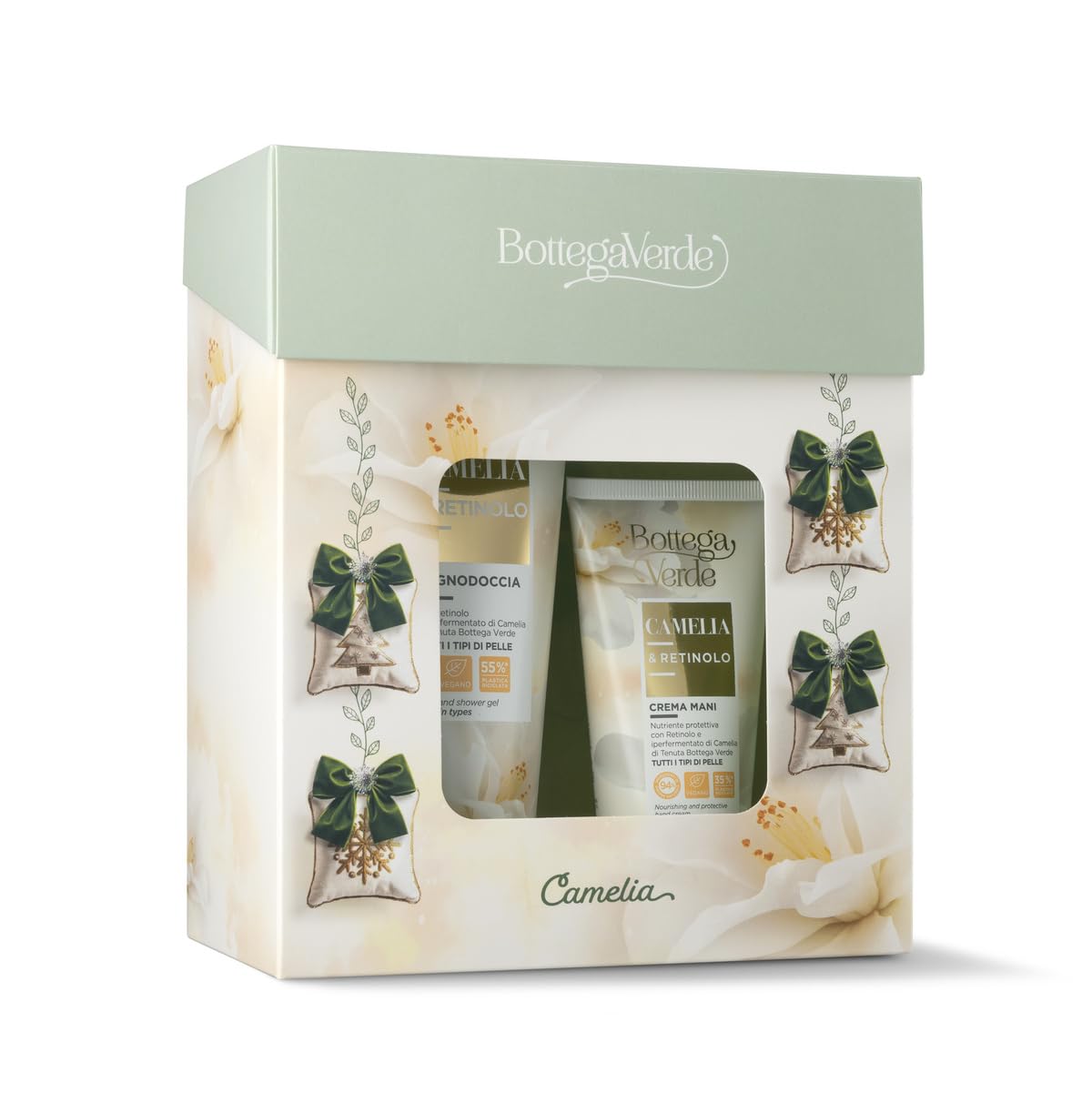 Bottega Verde - Cofanetto Regalo Camelia e Retinolo, con Bagnodoccia 200 ml e Crema Mani 75 ml, Profumo Fresco e Fiorito, Efficacia Nutritiva e Protettiva, Idea Regalo