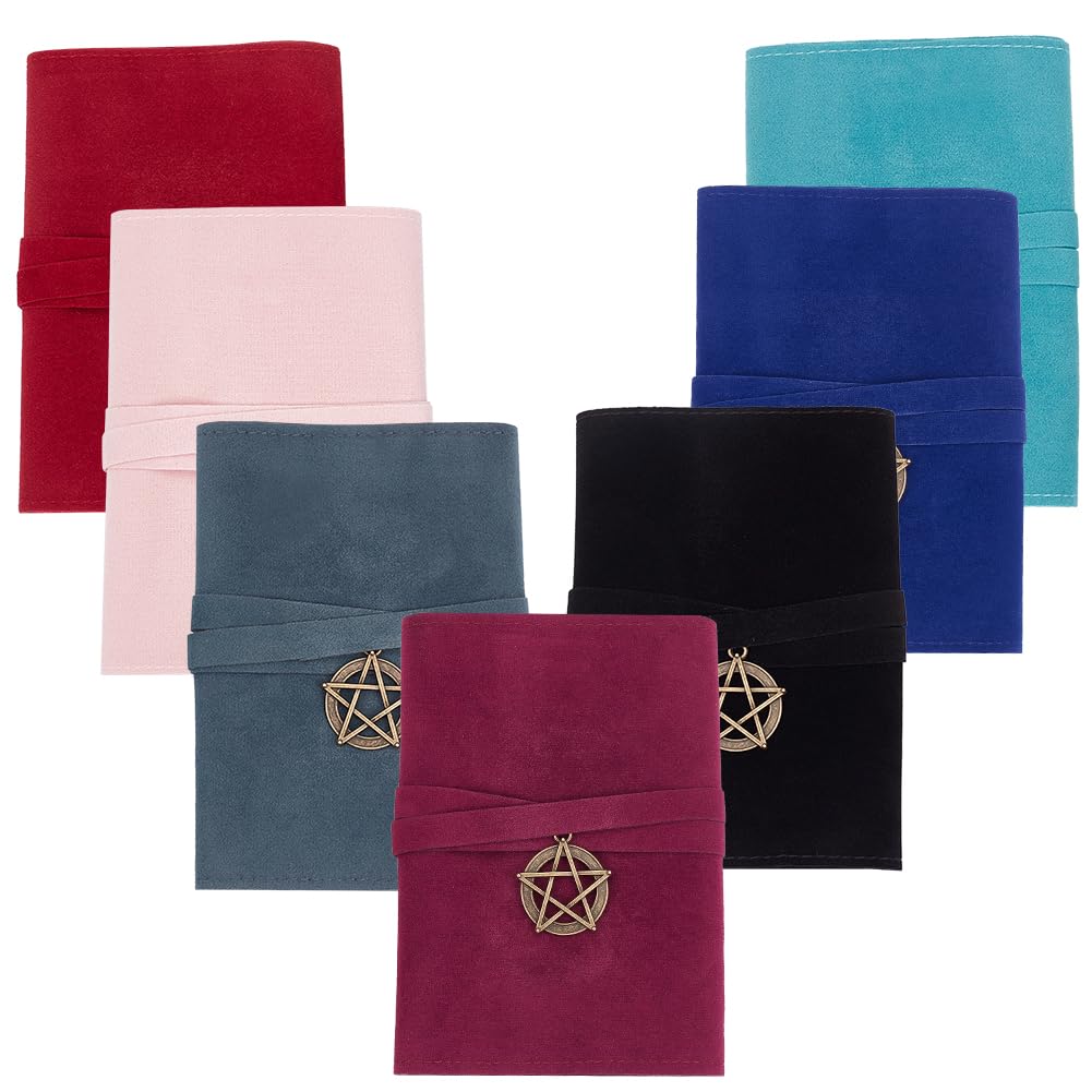 CREATCABIN Juego 7 Bolsa Terciopelo Tarjetas Tarot Bolsa Almacenamiento Tarot Bolsa Tela Tarot Bolsas Envolver Tarjetas Colgantes Estrella Cartas Tarot Baraja Oráculo Naipes Negro Azul Rosa