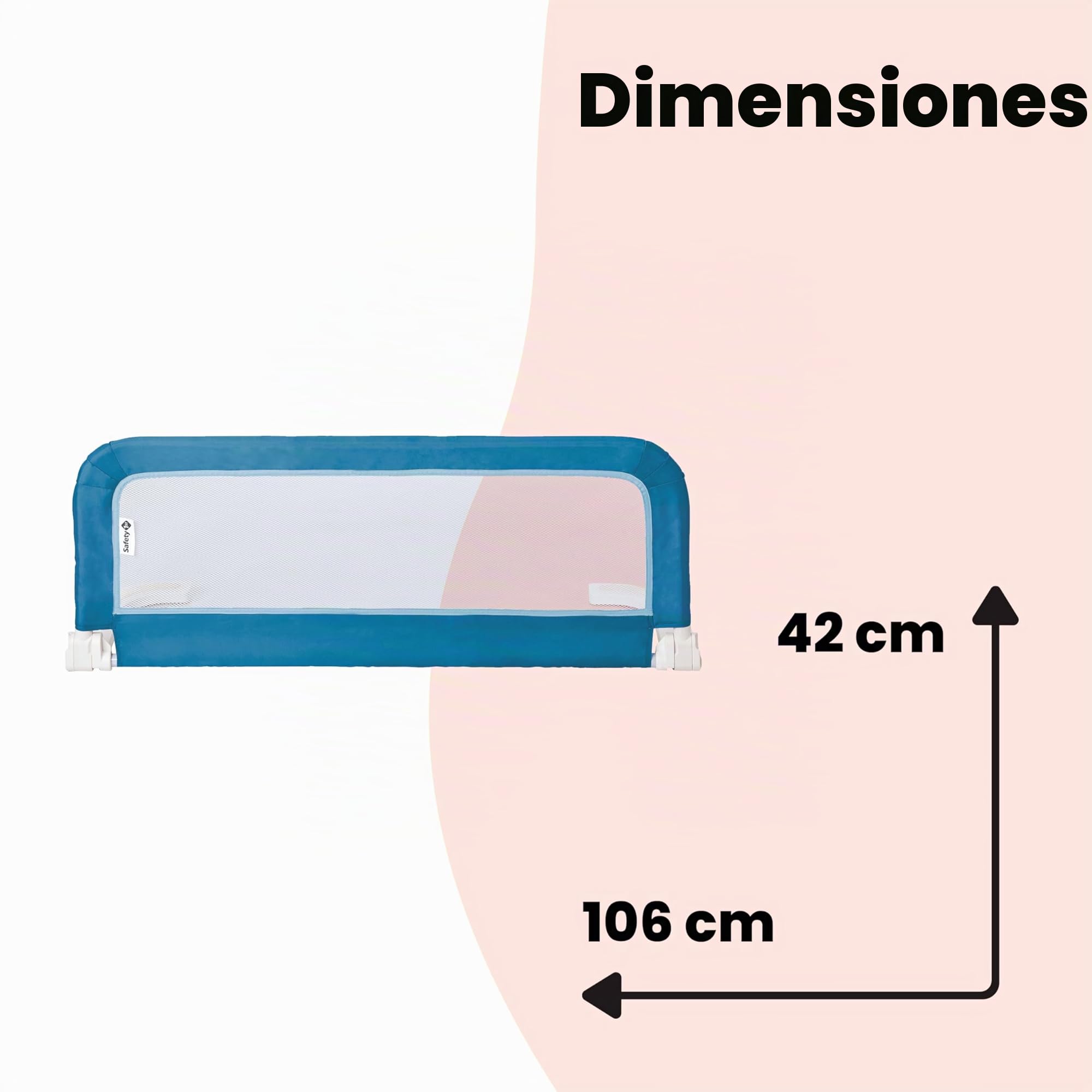 Safety 1st Barrera Cama Portátil, Barrera de Seguridad Niños Cama Plegable, 18M-5A, Barrera Cama Niños Viaje, Tejido de Malla, Fácil Instalación, Bloqueo Automático, Fácil Transporte, Blue