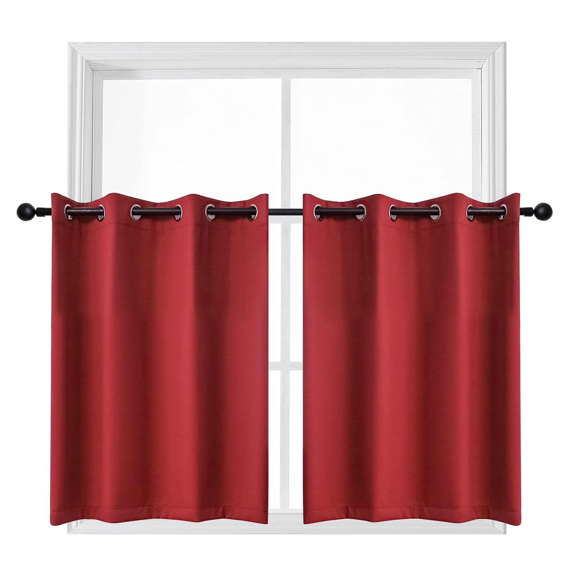 YGO 24 Inch Grommet Curtains Ture Red Blackout Window Decorative Valances for Kitchen Thermal Insulating Tiers Curtains for Bedroom 52x24 Inch 2