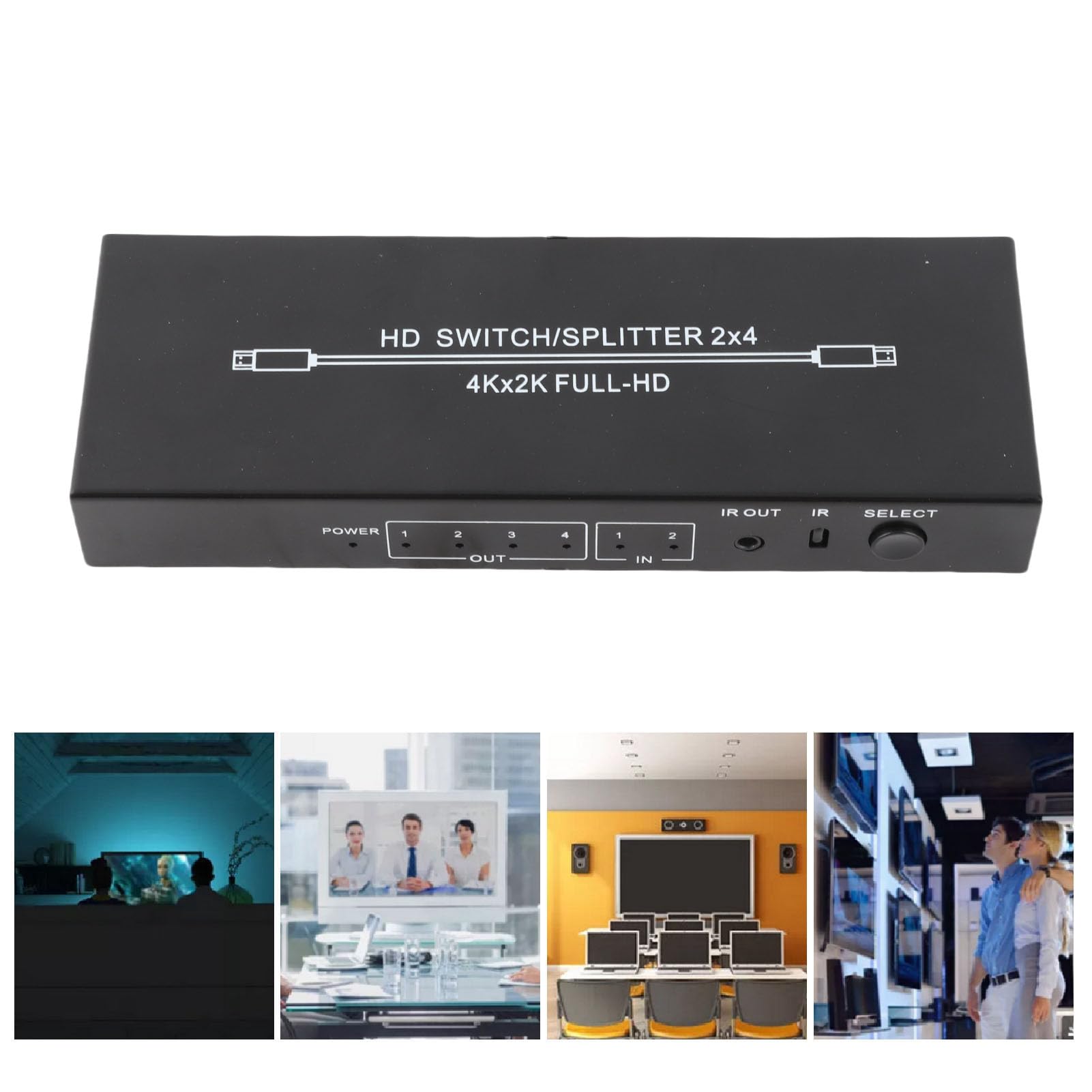 Splitter HDMI 2 in 4 Uscite, Switcher 4K HD con Telecomando, Alta Risoluzione 3840 X 2160, per Laptop, Console di Gioco, Monitor, TV e Proiettori (Spina europea)