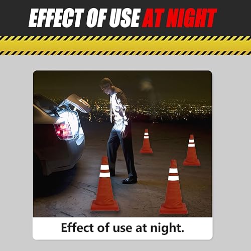 Miniatura 6 de Conos plegables de seguridad de tráfico de 19 pulgadas, conos de tráfico impermeables multiusos con cuello reflectante para estacionamiento,