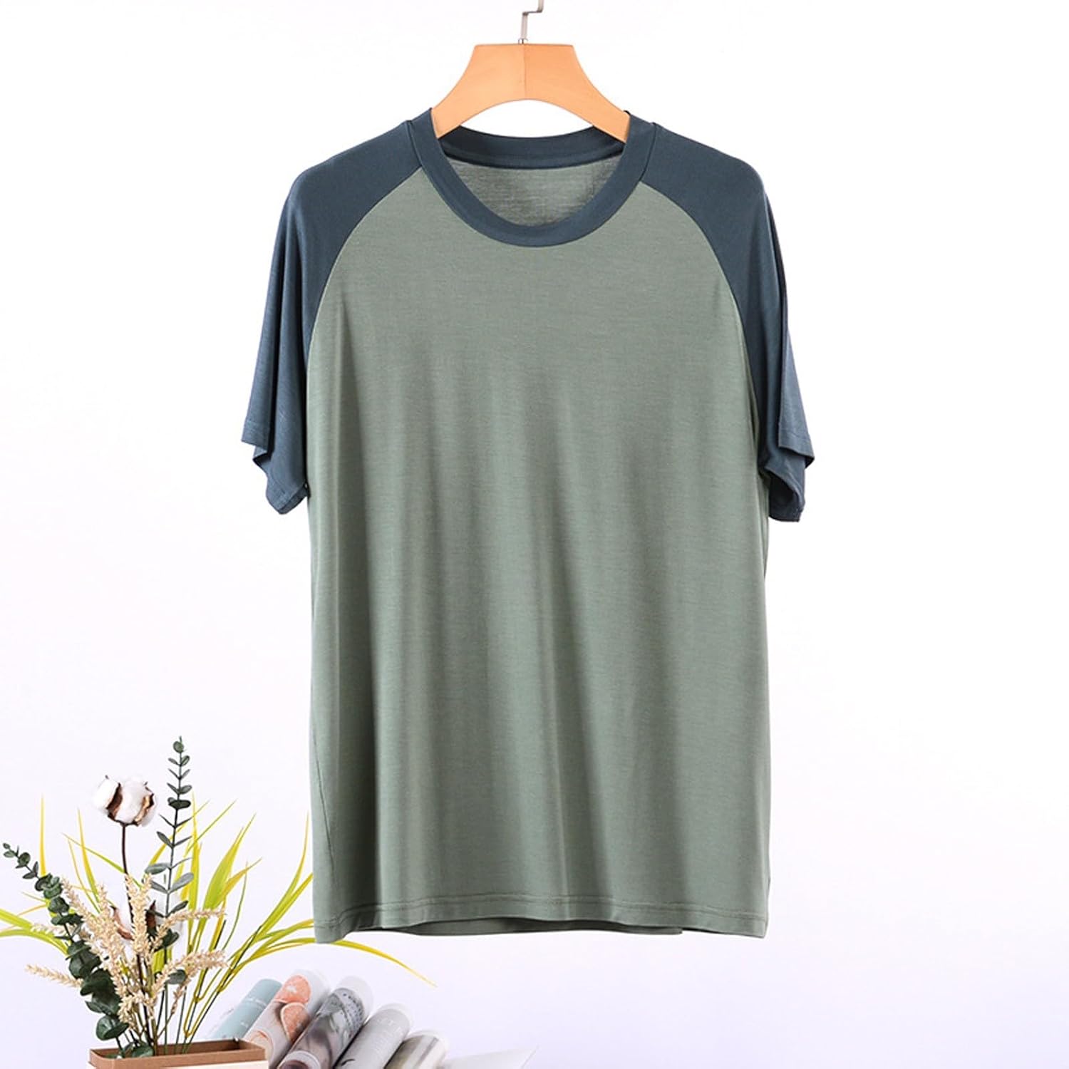 Raglan T-Shirts for Men Casual Short Sleeve Night Shirts Crew Neck Pajama Tops Comfy Sleepwear Jersey Tee Shirt - Image 2