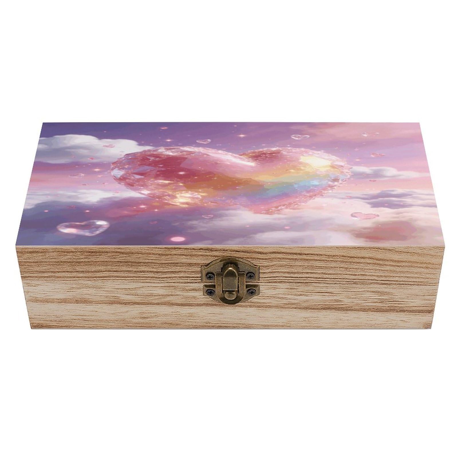 asbwuo Pink Heart Wood Keepsake Box Wooden Box with Hinged Lid