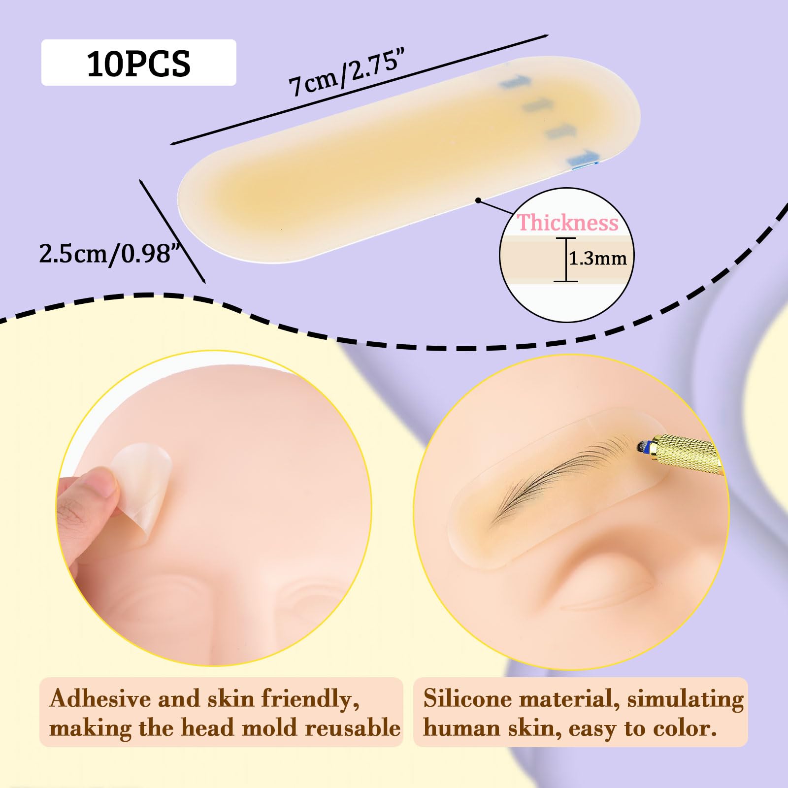 ATOMUS Microblading Practice Kit Golden Complete Semi Permanent Manual Pen kit Tool for Professional Mannequin Head 18U 3RL Eyebrow Microblades 10pcs Silicone Practice Eyebrow Patches - Image 2