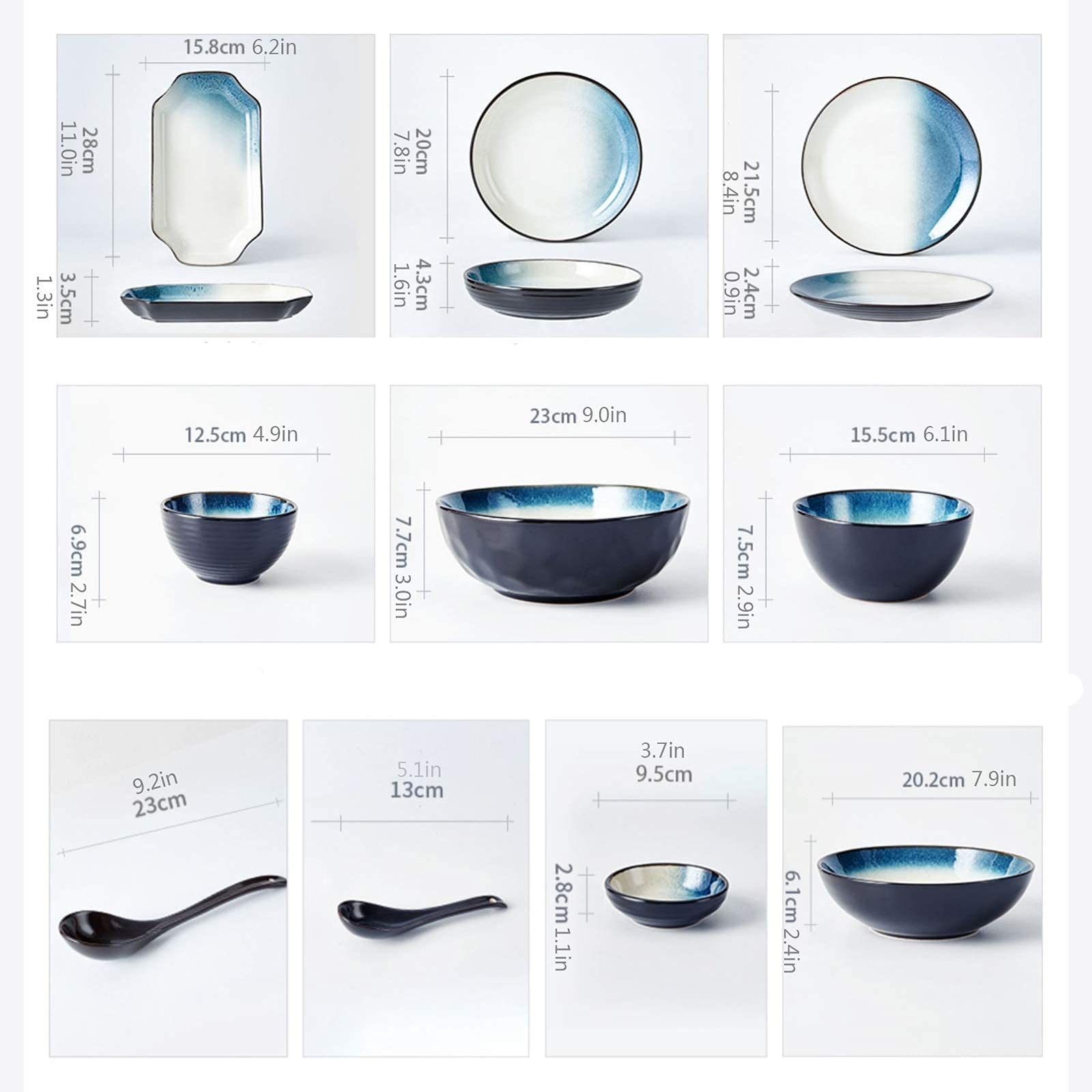 Naczynia Talerze deserowe Naczynia Zestaw obiadowy - 28-częściowy zestaw talerzy i misek ceramicznych na 6 osób, eleganckie zestawy talerzy obiadowych, naczynia do kuchenki mikrofalowej i można myć w