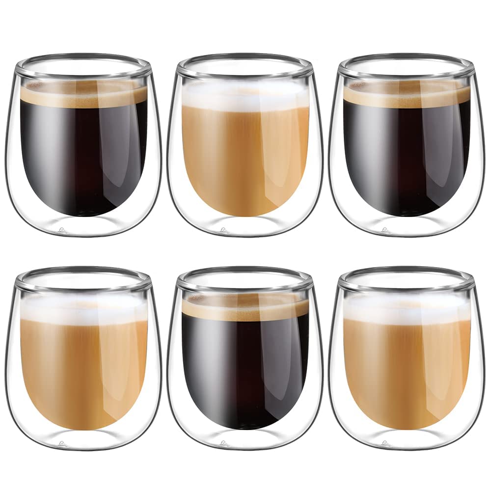 glastal Set di 6 tazze in vetro borosilicato a doppia parete, per tè e dessert, 100 ml