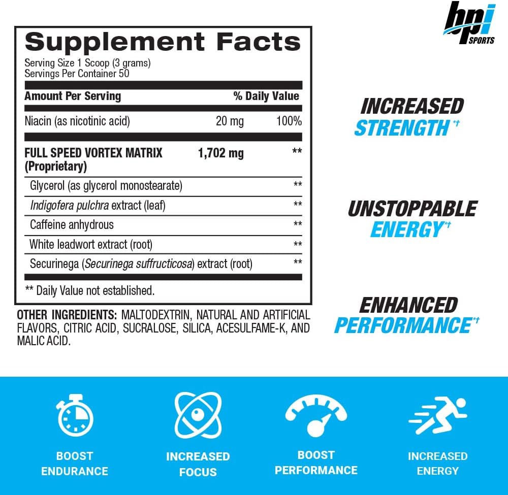 BPI Sports 1.M.R Vortex Pre Workout Powder, Non Habit Forming, Sustained Energy & Nitric Oxide Booster, Power Juice