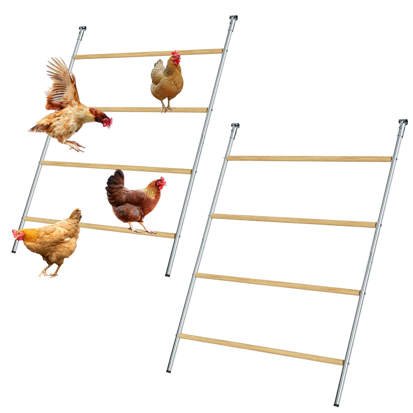 Chicken Coop Ladder Perch, Multi-Level Wooden Roost Stand with Metal Frame, Outdoor Poultry Exercise Equipment, Fun Roost Toys Included (55' L x 40' W