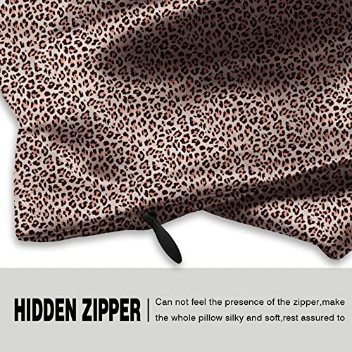Mulberry Silk Pillowcase for Hair and Skin Queen Size Leopard Print Silk Pillow Cases with Zipper Soft Breathable Smooth Cooling Silk Pillow Covers for Sleeping (Taupe Leopard,20"X 30",1Pcs)