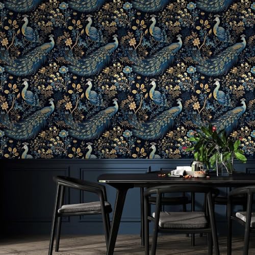 PIXELPACE Self-Adhesive Waterproof Peacock Floral Luxury Pattern Wallpaper Removable PVC Vinyl Wall Sticker for Living Room, Hall & Home Décor (45 x 304 cm) - Image 7