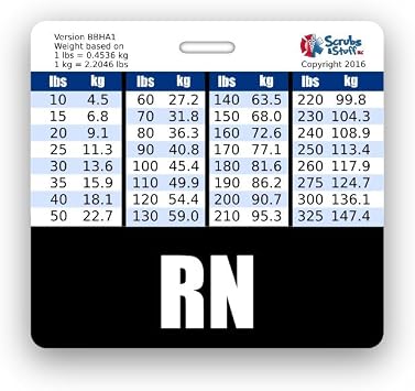 RN Badge Buddy Horizontal w/Height & Weight Conversion Charts Black