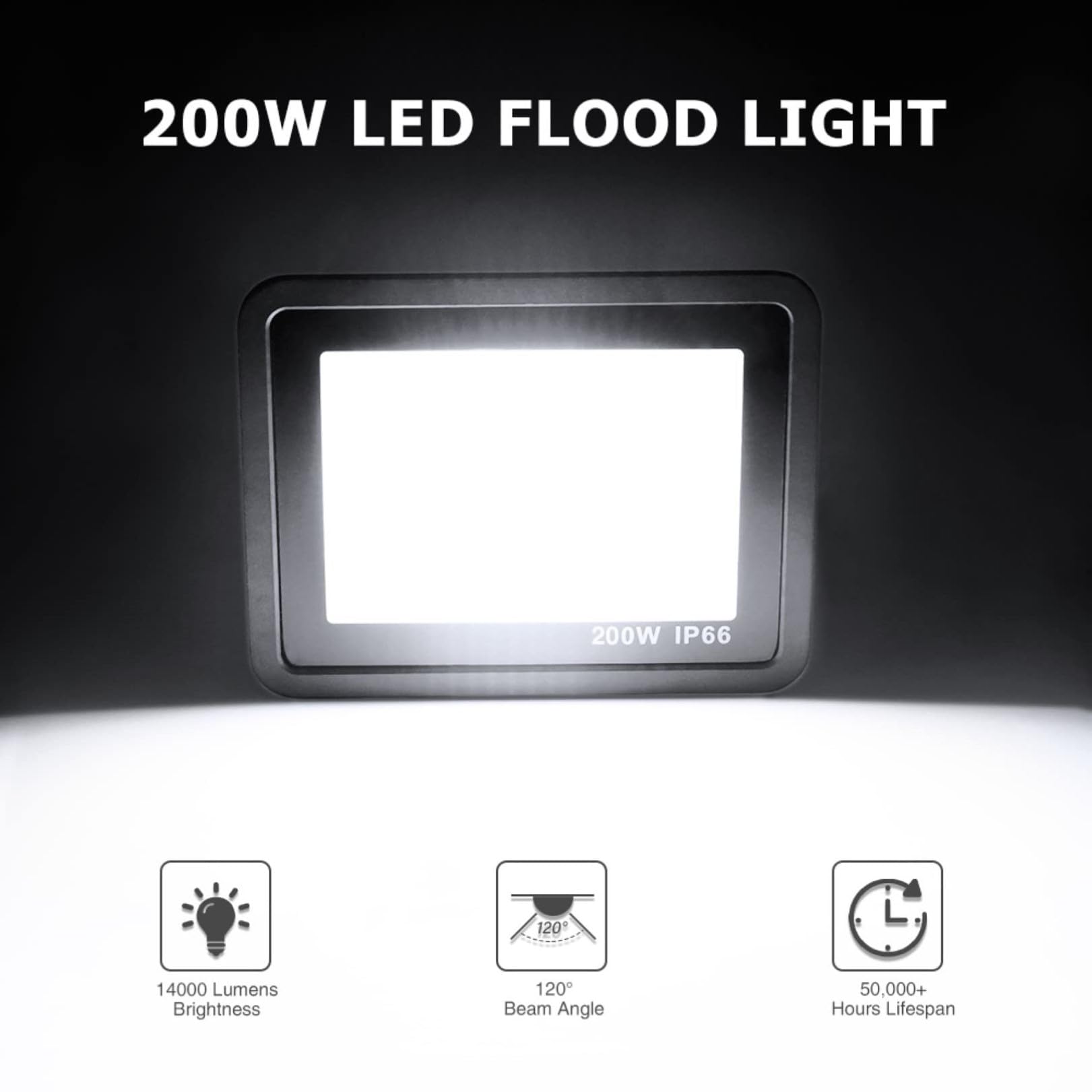200W LED Flutlicht, 14000LM Spot Lights Outdoor 6000-6500K Kaltweiß Sicherheitslampe IP65 Wasserdicht Arbeitslicht für Garten Hof, Party, Rasen