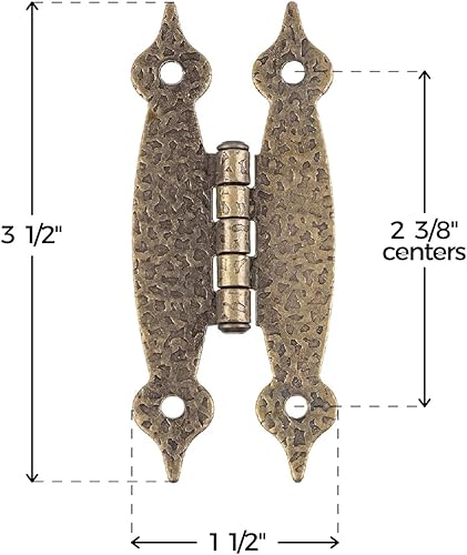 Miniatura 2 de Bisagras de puerta de gabinete de latón antiguo martillado tipo "H"  3 12 pulgadas de alto x 1 12 pulgadas de ancho  Paquete de 20  Bisagras para