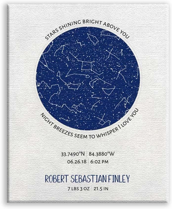 Lucky Tusk Birth Announcement, Custom Star May, Boy Nursery, Stars Shining Bright, Night Sky Print, Baby Gift, Astrology Gift, Star Chart #1741,