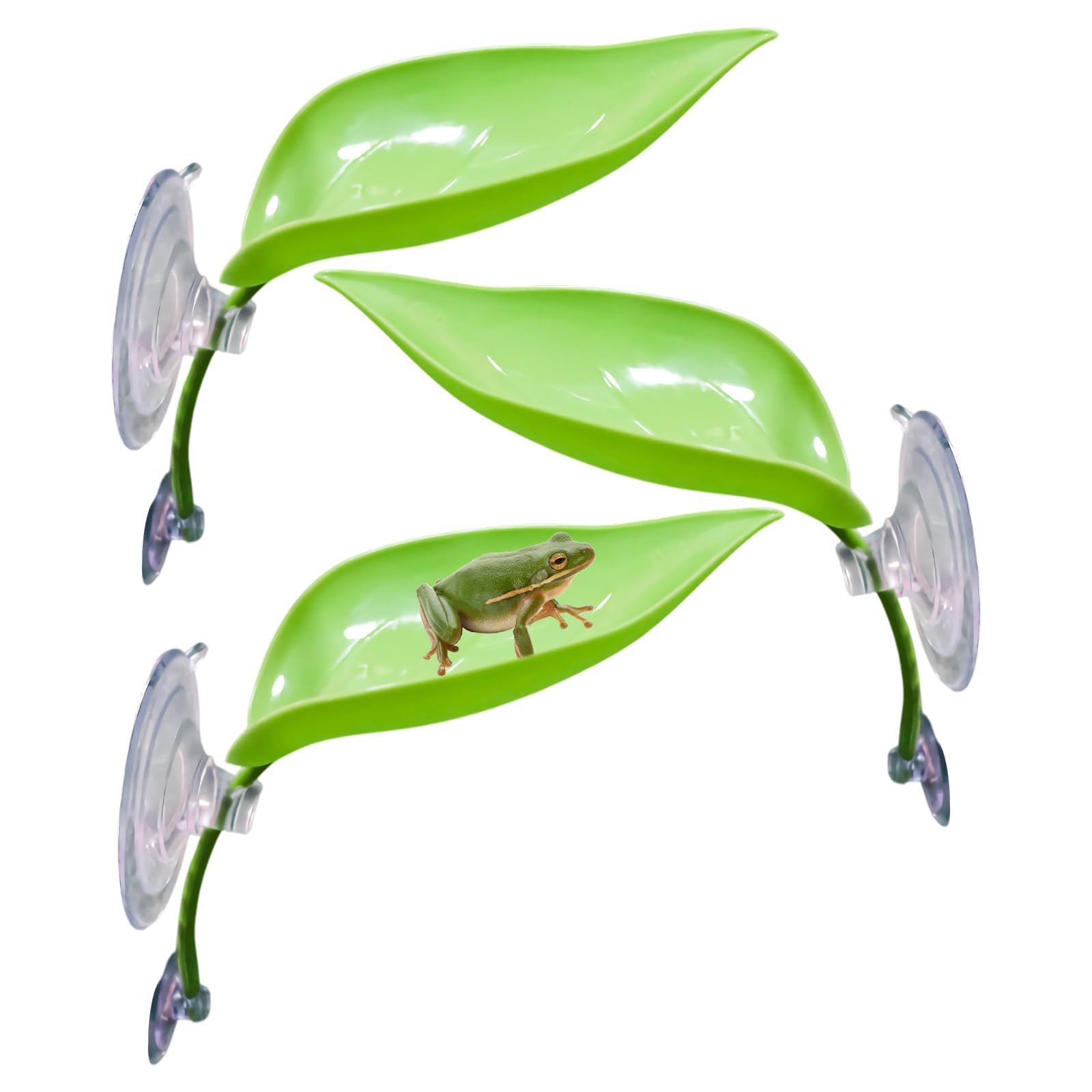 MHLLGN 3 Pack Plastic Leaf Decorations with Suction Cups, Frog Habitat Platform, Reptile Decorations for Terrarium, Tank Terrarium Accessories for