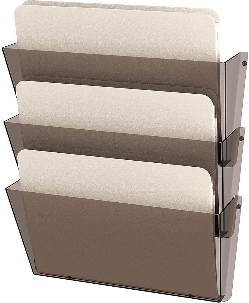 Deflecto 63602 Unbreakable docupocket expandable three-pocket wall file set, letter, smoke