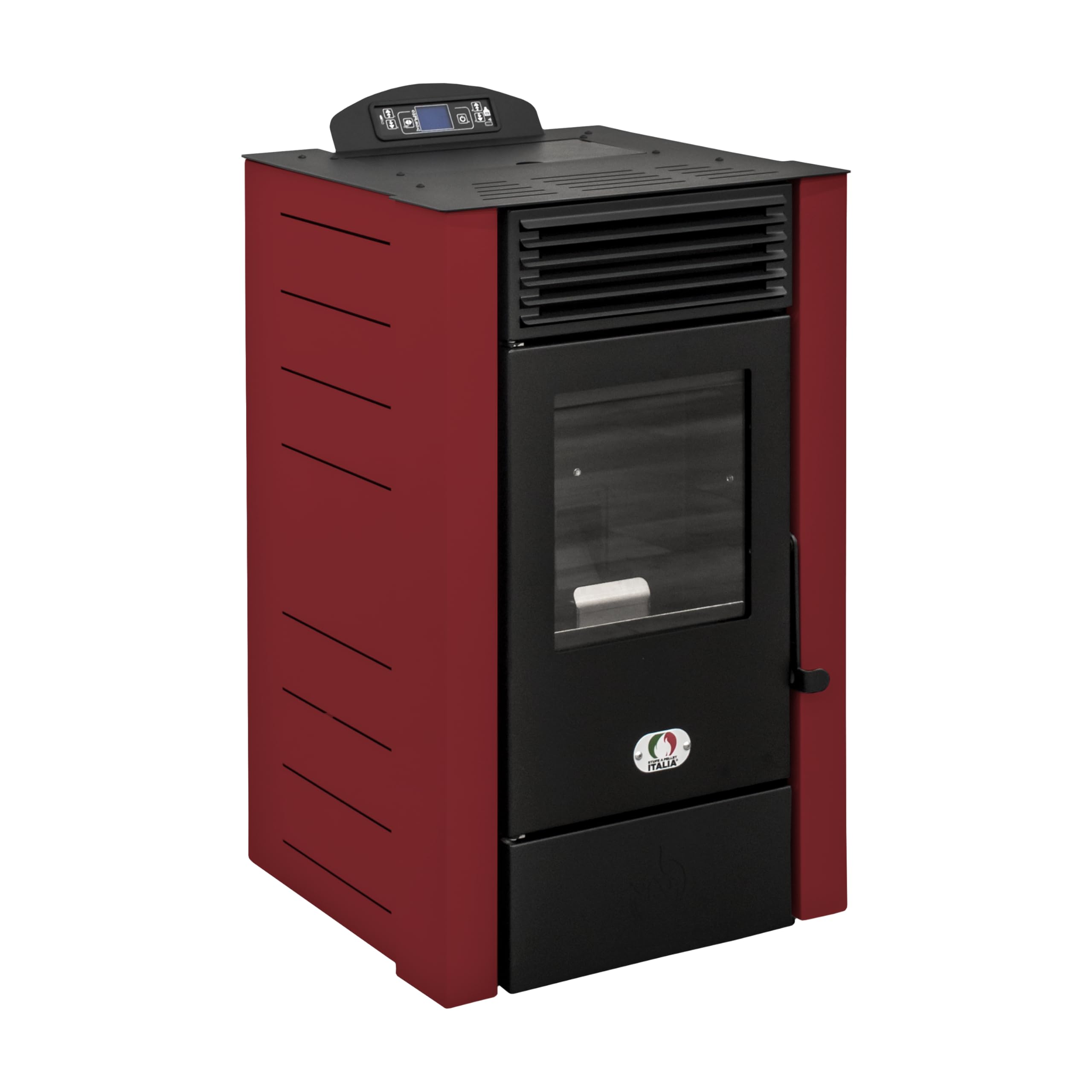 STUFE A PELLET ITALIA Alaska 10 KW WiFi | Poêle à Granulés à Air Ventilé Efficacité 91% Chauffe 85m² Autonomie 20H Programmable Contrôle à Distance WiFi 5 Vitesses et Puissances Garantie 24 Mois Rouge