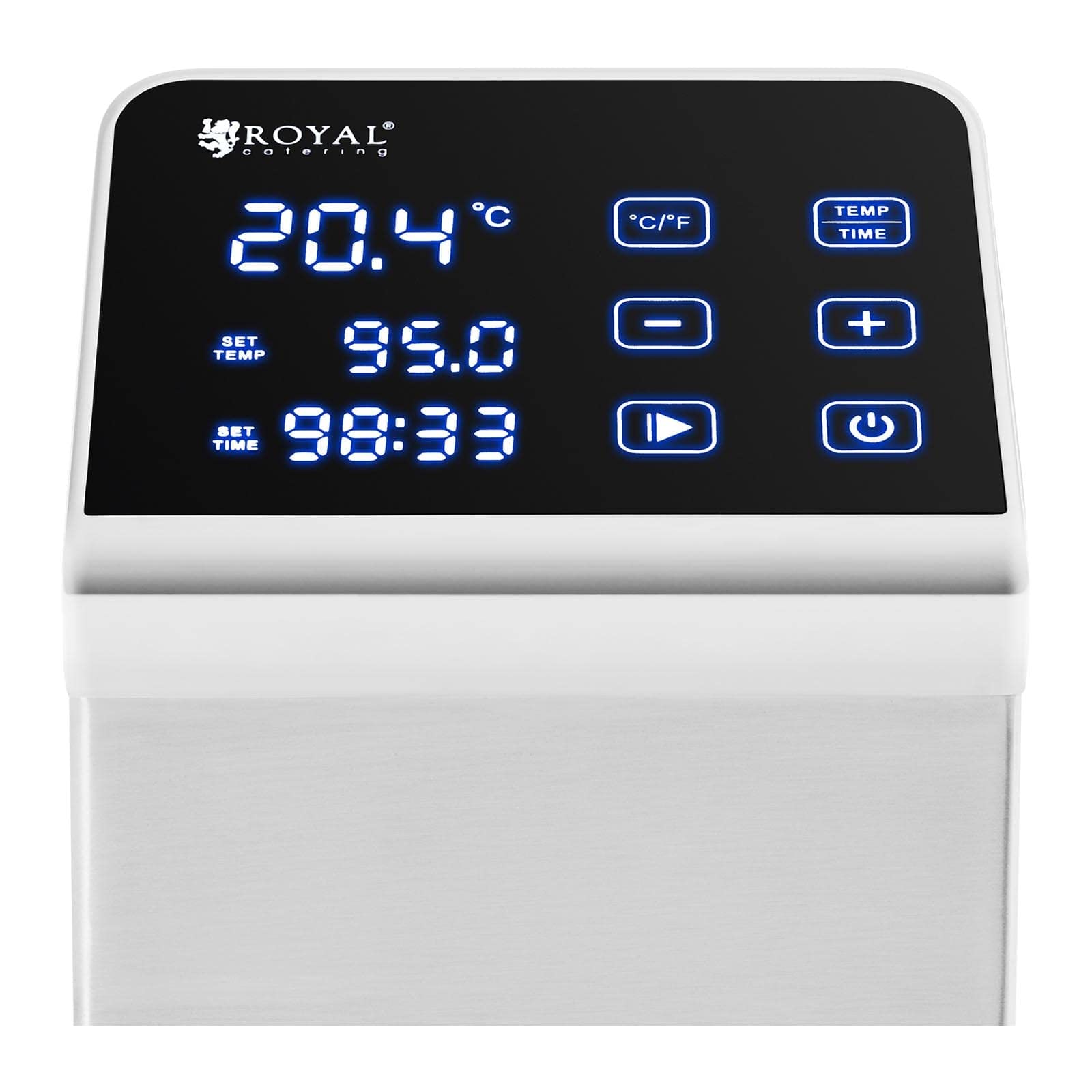 Royal Catering Thermoplongeur Cuisine Cuiseur Cuisson Sous Vide Basse Température Professionnel Électrique Réglable Plongeur RCVG-43 (2 300 W, 5-99 °C, 5 min - 99 h, Écran LCD, Pour Max. 80 l)