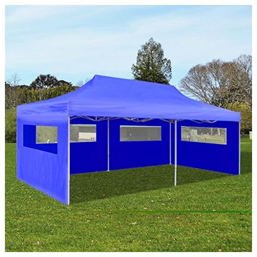 Zora Walter Popup-partytält vikbart blått lusthus med storlek: 6 x 3 x 3,15 m, vattentätt, 1 sidovägg med 4 genomskinliga PVC-fönster