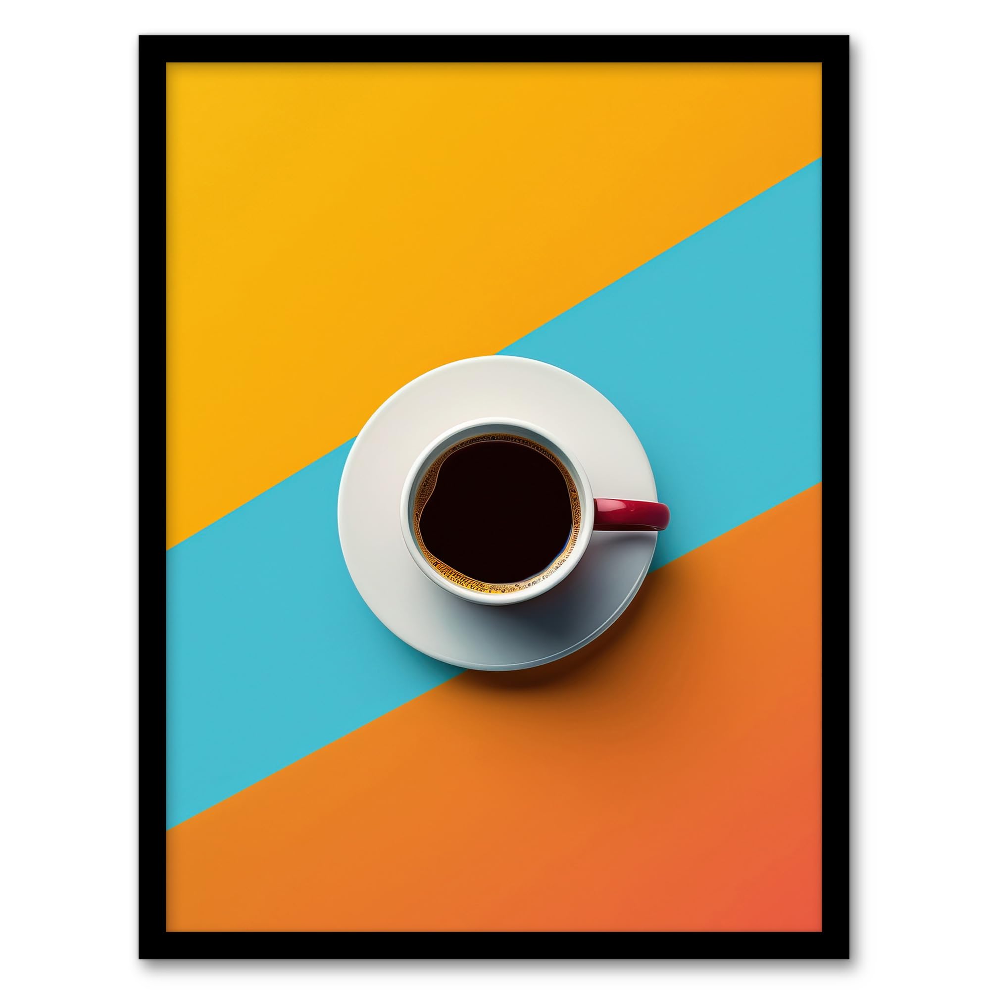 Artery8 Coffee Cup Aerial View Vibrant Geometric Design Kitchen Artwork Framed Wall Art Print A4
