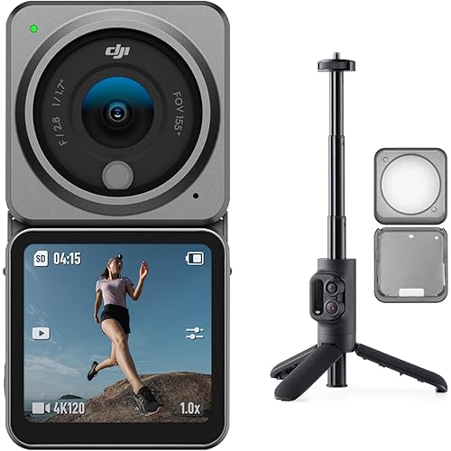 DJI Action 2 Dual-Screen Traveling Combo (32GB) - Action Camera with Dual OLED Touchscreens, Magnetic Protective Case and Remote Control Extension Rod, Versatile Magnetic Design, Vlogging Camera