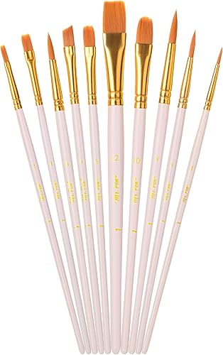 Mr. Pen - Pinceles de artista para pintura acrílica, 10 piezas, mango ergonómico de madera beige, cerdas sintéticas en diferentes tamaños y formas,