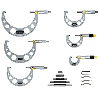 Asimeto 0-6" 0.0001 Enamel Micrometer Set 6Piece CarbideTipped Outside Micrometers with Calibration, Ratchet/Thimble Design