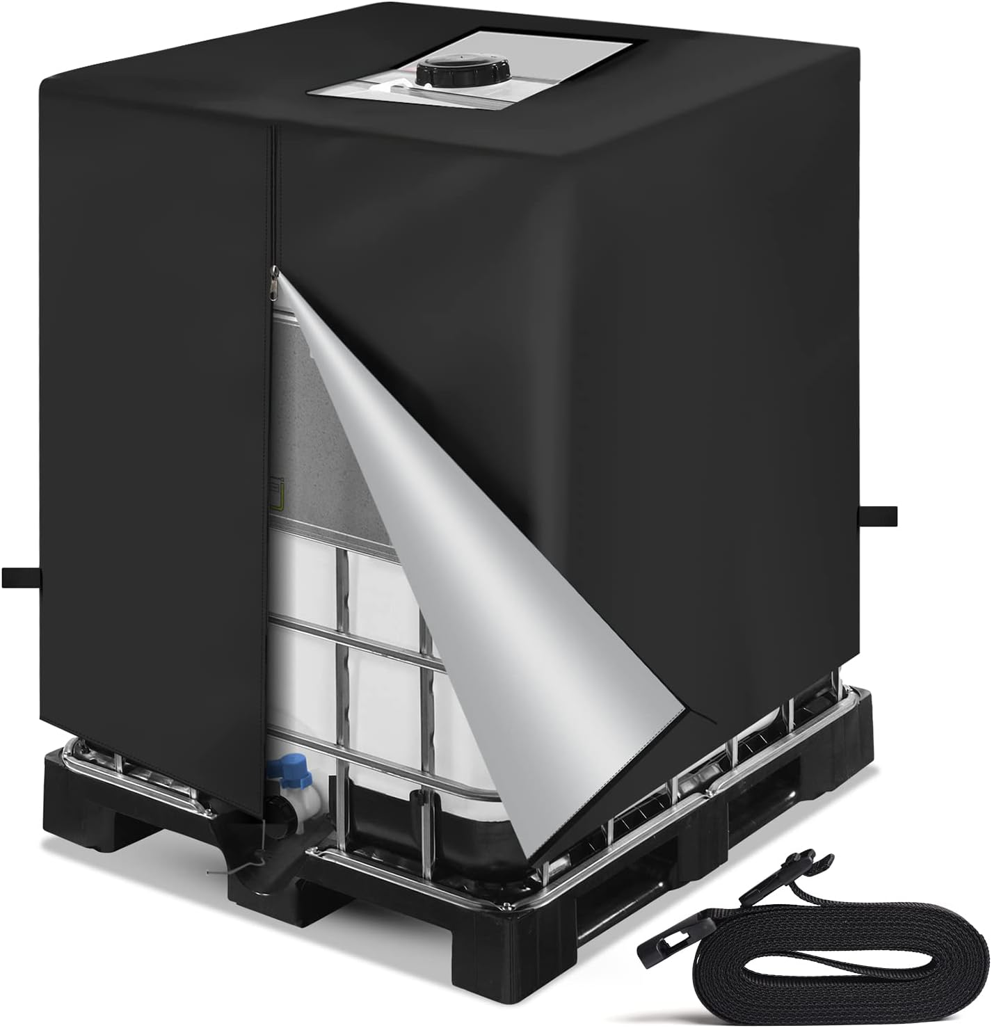 IBC Tank Cover 1000L Neverland 420D IBC Container Cover Tarpaulin for Water Tank IBC Container Cover Water Tank Dustproof Anti-UV Protective Cover 120 x 100 x 116 cm Black