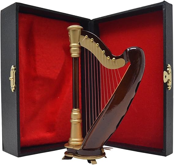 Mini Harp Model,14CM Hand-made Wooden Harp Musical Instrument Replica Home Office Table Decoration Ornament,Instrument Holiday Gift