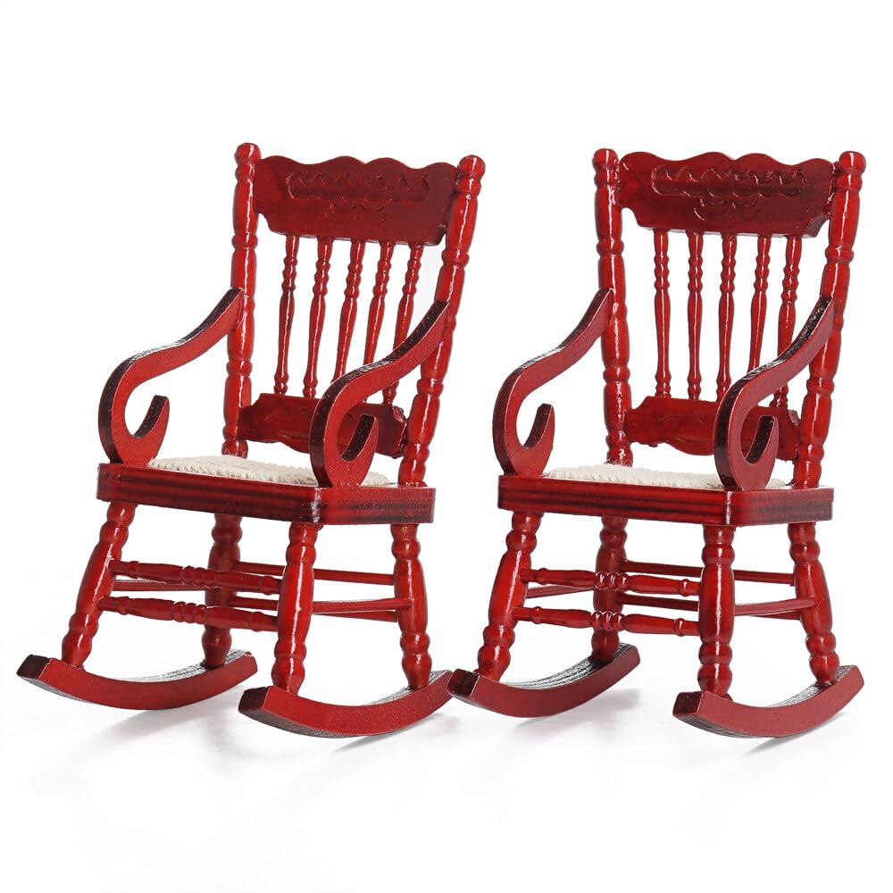 Odoria 1/12 Scale Dolls House Miniature Rocking Chair 2Pcs Dollhouse Furniture Accessories, Red