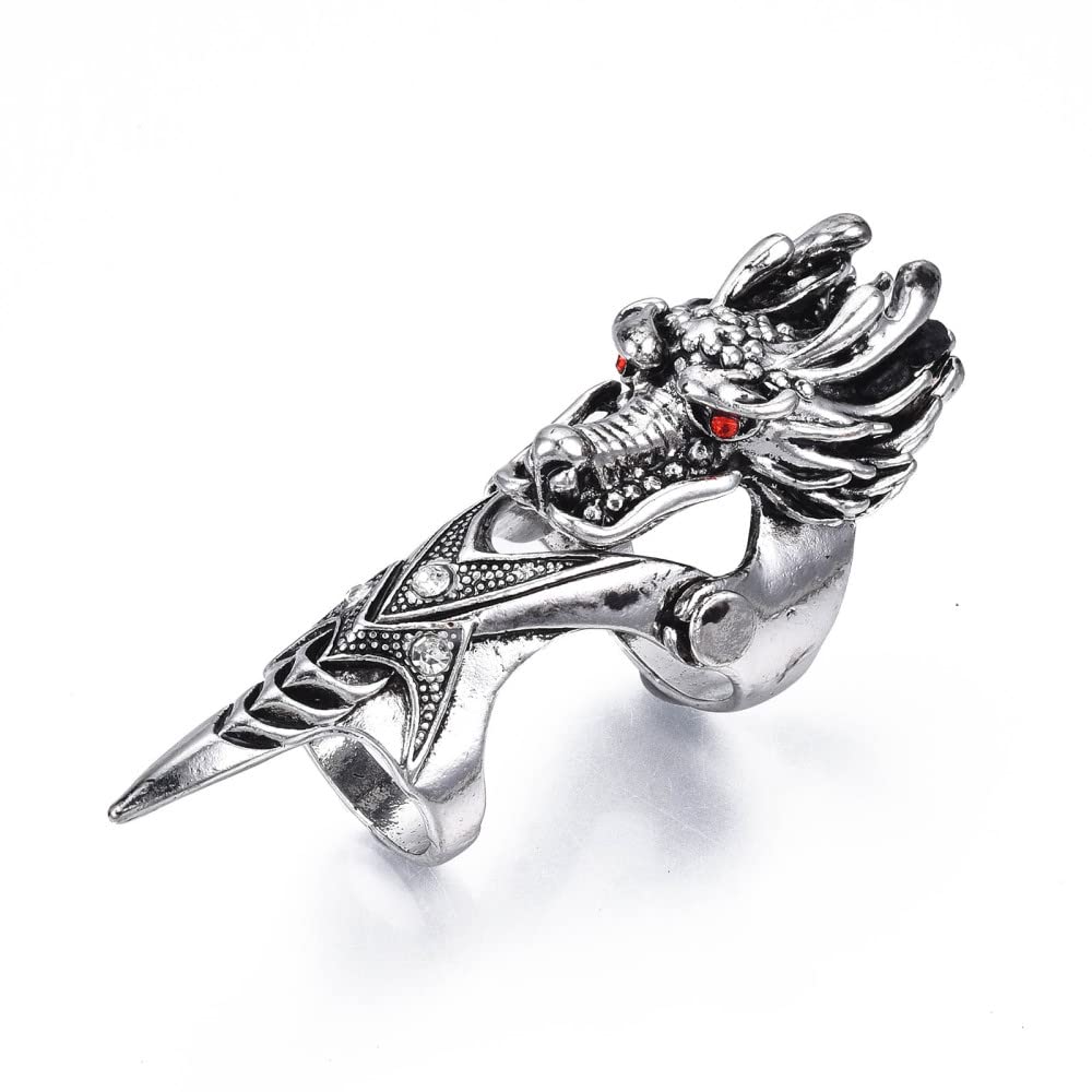Via MazziniAlloy Punk Bikers Antique Silver Finish Burning Eyes Dragon Long Full Finger Ring For Men And Boys (Ring0735) US Size 11 1/2