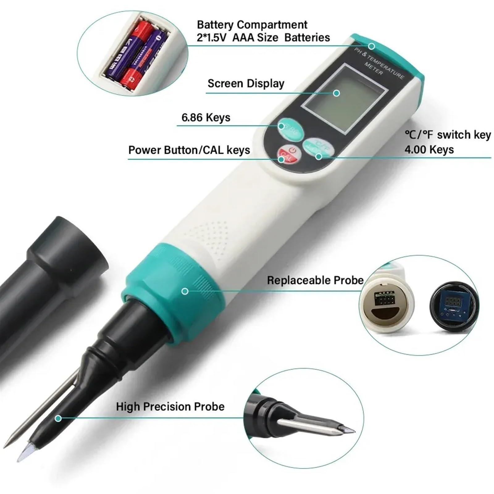 Analizzatore di acidità del sensore ad alta precisione tester PH terreno 2 in 1 professionale for il suolo Giardinaggio, Agricoltura