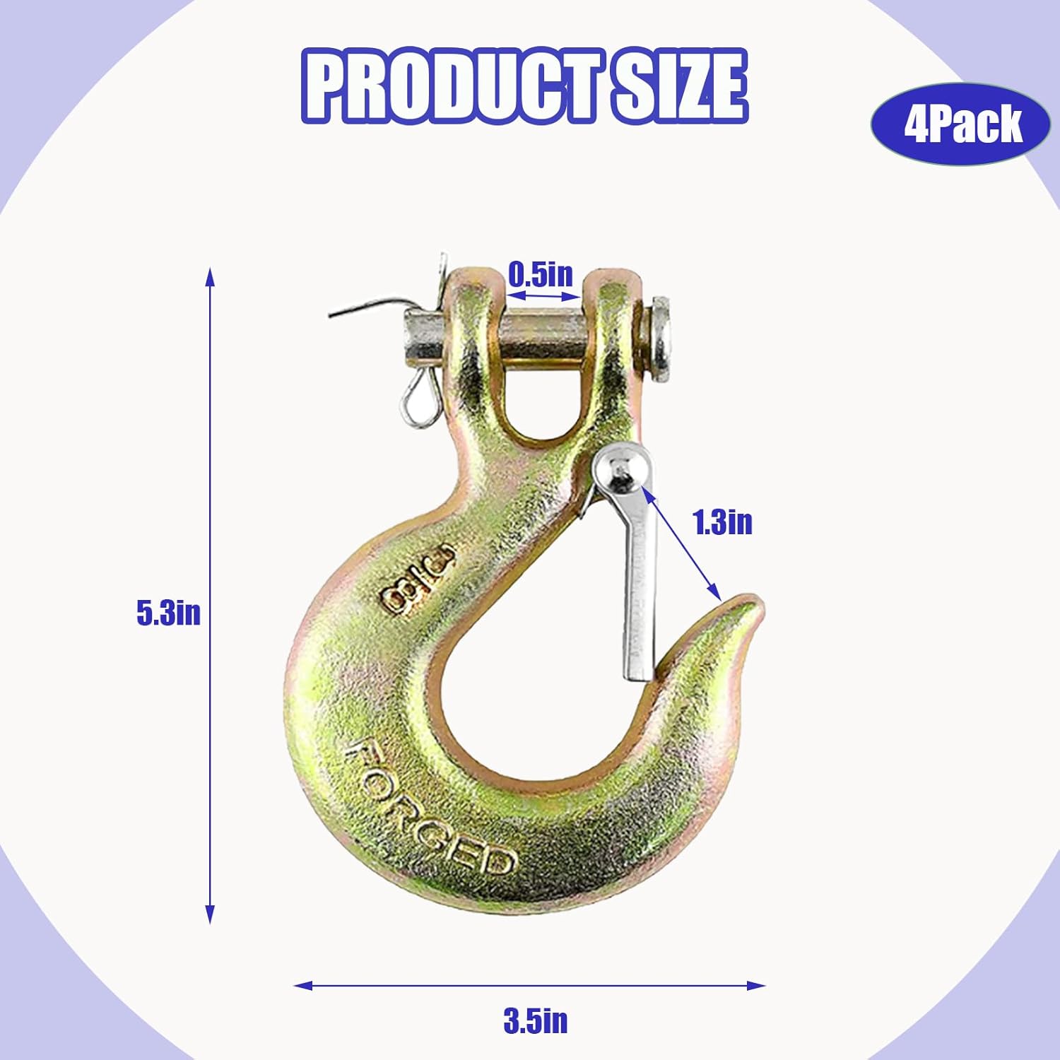 3/8'' Heavy Duty Forged Steel Clevis Slip Hook (Set of 4), Safety Hook G70 Tow Chain Clevis Grab Hook with Latch Forged Grade for Trailer Truck Transport Tow Chain Hook