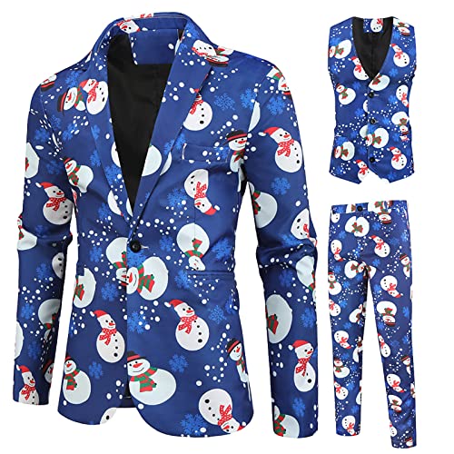 RMBLYfeiye Weihnachtsanzüge Herren Set 71 Teilig Slim Fit Verschiedene Drucke Festlich Weihnachten Sakko Blazer Partyanzug Anzugjacke + Anzughose + Weste Set Cover