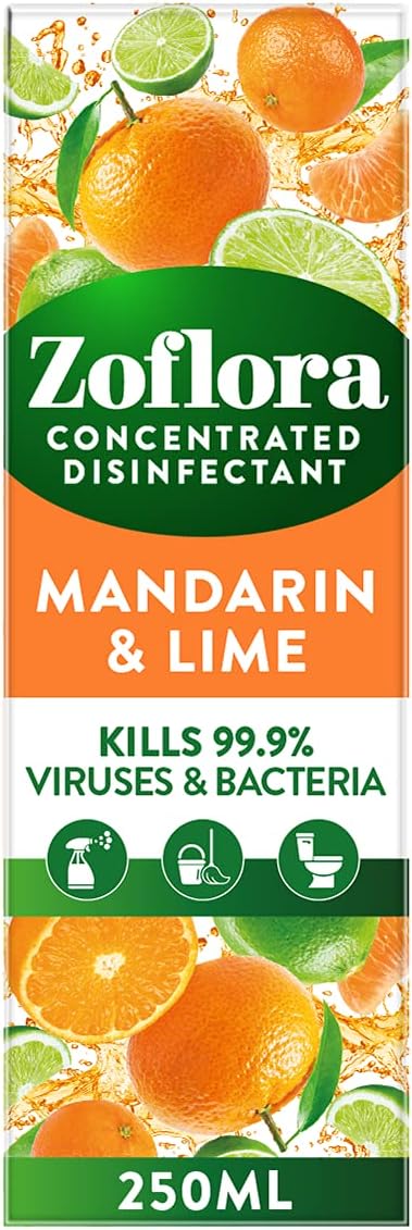 Zoflora Multi-Purpose Concentrated Antibacterial Disinfectant, Multi Surface Cleaning Solution - Mandarin and Lime 250ml