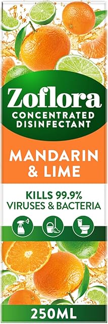 Zoflora Mandarin and Lime 250ml, Concentrated 3-in-1 Multipurpose Disinfectant Kills 99.9% of Bacteria & Viruses