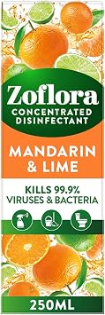 Zoflora Mandarin & Lime Concentrated Multipurpose Disinfectant Liquid, Antibacterial & Multi-Surface, Pet Safe Disinfectant, Kills 99.9% Of Bacteria & Viruses, 1 X 250 ml