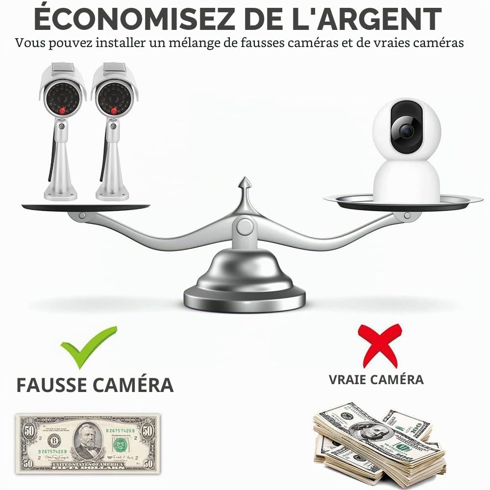 Lot de 2 alarmes factices pour maison factice à énergie solaire - Pour l'extérieur - Avec capteur de lumière clignotante rouge réaliste et autocollant d'avertissement